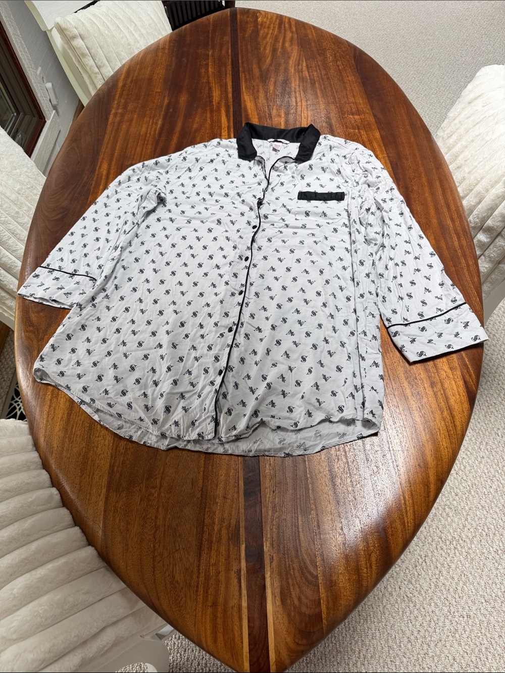 Victoria’s Secret sleep shirt  White & Black Patterned Button-Up sleep shirt
